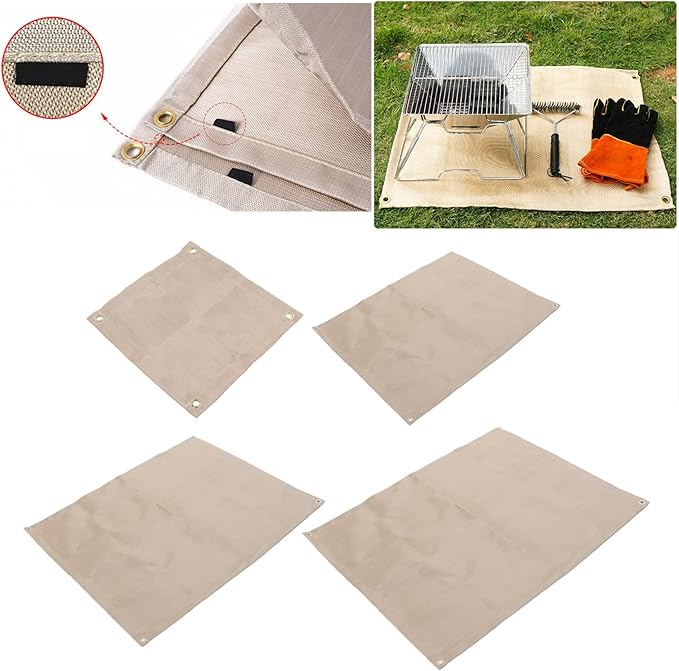 Topyond Outdoor Camping Fireproof Mat, Portable Fibreglass Flame Retardant Cloth, Picnic BBQ Insulation Mat with Storage Bag for Outdoor Wood Burning Fire Pit and BBQ Smoker(Small)