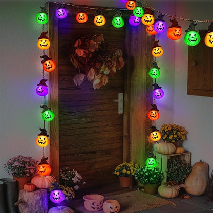 Windpnn Upgraded Solar Halloween Lights Outdoor, Solar Powered Pumpkin String Lights,16ft 20LED 8 Modes Waterproof Halloween String Lights for Garden Patio Landscape Halloween Decorations(Multicolor)