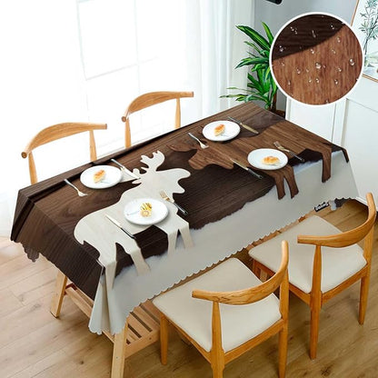 Swono Moose Tablecloths Snow Wooden Deer Moose Christmas Reindeer Kitchen Dinning Tabletop Decoration, Polyester Table Cover for Indoor Outdoor 50x72 Inch Tablecloth