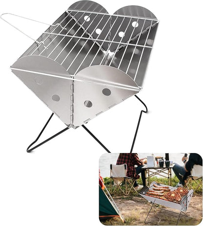 Vaygway Flatpack Portable Foldable Stainless Steel Grill and Fire Pit- Premium Quality Portable Travelling BBQ Grill- Wood Burning Charcoal Grill- For Camping, Hiking, Picnics (1 Pack)