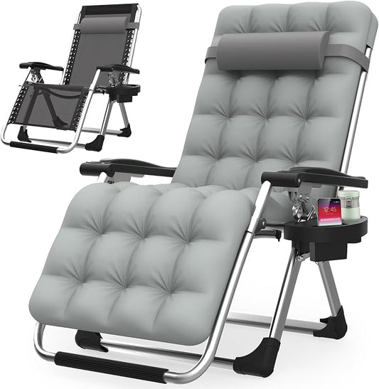 Suteck Zero Gravity Chair, Reclining Camping Chairs w/Removable Cushion | Anti Gravity Recliner Lounge Chair with Aluminum Alloy Lock & Cup Holder, 90-170° Adjustable, for Lawn Patio Indoor