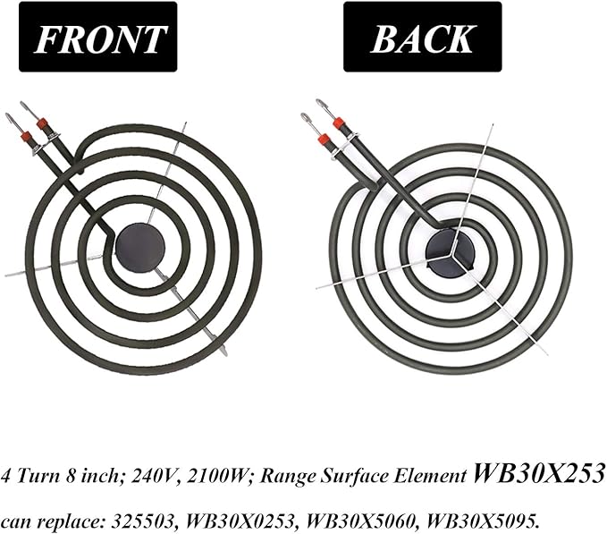 AMI PARTS SP22YA Electric Range Burner Element Unit Set Replacement Fit for G-E Hot-point Ro-per Ken-more Range Stoves (1 x WB30X253 8" & 3 x WB30X254 6")