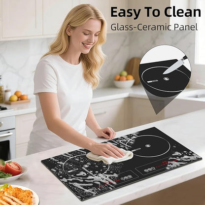 2 Burner Electric Cooktop,110V 2500W Electric Stove Top with Touch Control,9 Heating Level,Timer & Kid Safety 2 burner cooktop.