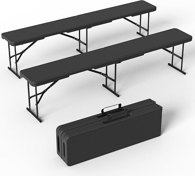 VSOAEIL 6 Foot Folding Bench 2 Pack, Foldable Plastic Bench Indoor Outdoor | 6 Feet Portable Bench Seating with Handle and HDPE Tabletop - Party, Dining, Picnic, Camping, Sports, Temporary Events Rattan