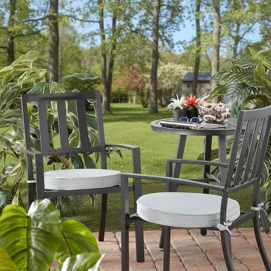 Set of 2 Outdoor 18 inch Round Patio Dining Chair Pads – Comfortable Fiber-Filled Seat Cushions with Ties, Reversible Polyester Fabric - Heather Gray
