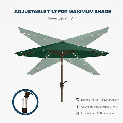 10FT Solar Patio Umbrella with Lights, Outdoor Table Market Umbrella with 32 LED Lights, 8 Sturdy Ribs, Push Button Tilt and Crank for Pool, Deck and Garden, UV-Resistant