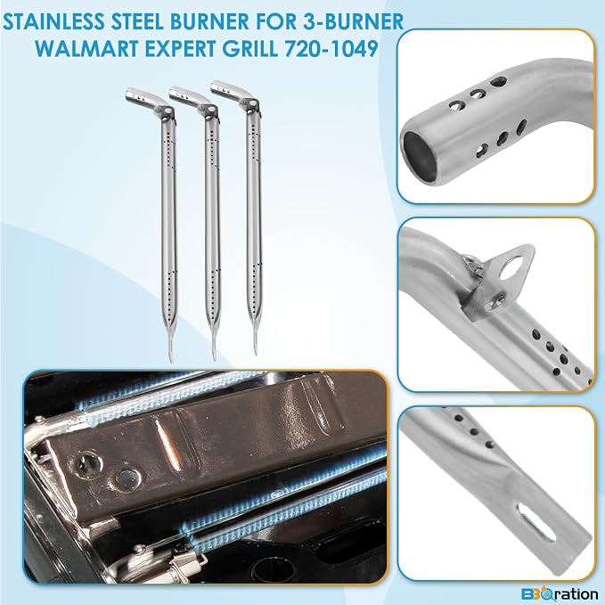Grill Replacement Parts Kit for 3-Burner Walmart Expert 720-1049, Heat Plates, Burner & Grill Igniters Replacement Parts for Expert Grill Parts