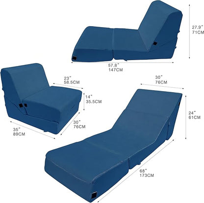 jela Luxury Indoor Chaise Lounge, Foldable Sofa Bed Chair with Machine Washable Cover, Soft Foam Lounge Chair for Living Room (Miss Navy)