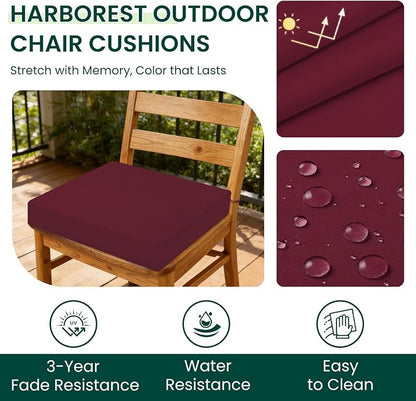 HARBOREST Outdoor Chair Cushions Set of 4, Water Resistant Patio Chair Cushions with Ties, Square Corner Outdoor Seat Cushions for Patio Furniture, 18.5"x16"x3", Burgundy