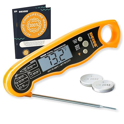 Deiss PRO Digital Meat Thermometer - Ultra Fast Cooking Thermometer with Backlight LCD Display - Waterproof Instant Read Thermometer for Beef, Poultry, BBQ, Candy