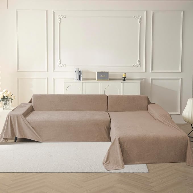 MYSKY HOME Sofa Slipcovers Sofa Covers Washable, Couch Cover for 3-4 Cushion Couch Sofa, Dog Couch Covers Furniture Protector Cover Non Slip Soft Couch Sofa Cover, 91"x 150", Khaki