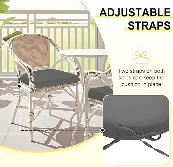 downluxe Outdoor Chair Cushions Set of 2 for Patio Furniture, Water-Resistant Patio Chair Cushions with Ties, High Density Foam Outdoor Seat Cushion, 17" X 16" X 2", Dark Grey