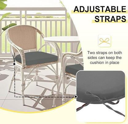downluxe Outdoor Chair Cushions Set of 2 for Patio Furniture, Water-Resistant Patio Chair Cushions with Ties, High Density Foam Outdoor Seat Cushion, 17" X 16" X 2", Dark Grey