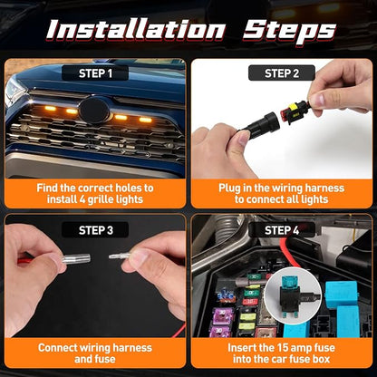 LED Grille Lights For Toyota RAV4 2019 2020 2021 2022 2023 Smoked Shell Amber Grill Light 4 Pcs, Plug and Play