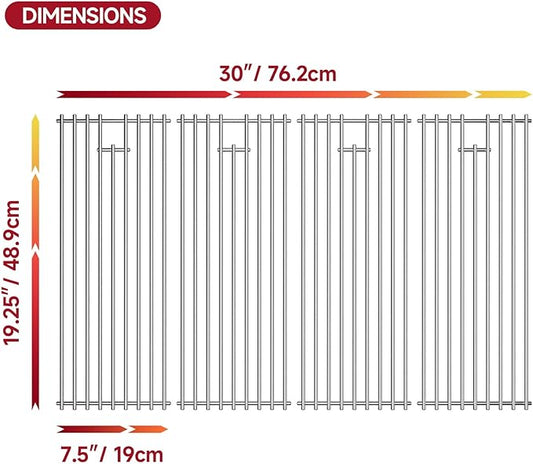 19.5''D x 30''W Grill Grates Replacement for Angus：47628（LP）、47629（NG），Silver Stainless Steel Grill Grate for Brahma：57568（LP）、57569（NG）,4Pack Grill Grates for Outlaw：26038、26039