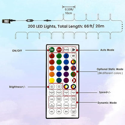 Smart Color Changing Christmas Lights,4th of July Decoration Lights with Remote & Timer, 66FT 200 LED Patriotic String Lights Waterproof, RGB Twinkle Light for 250th Anniversary Independence Day Decor
