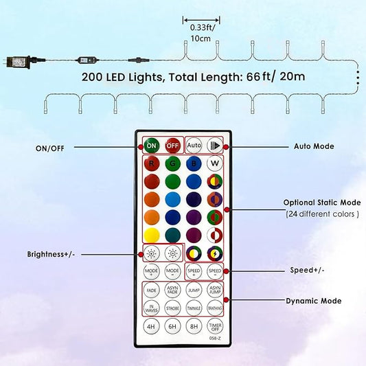 Smart Color Changing Christmas Lights,4th of July Decoration Lights with Remote & Timer, 66FT 200 LED Patriotic String Lights Waterproof, RGB Twinkle Light for 250th Anniversary Independence Day Decor