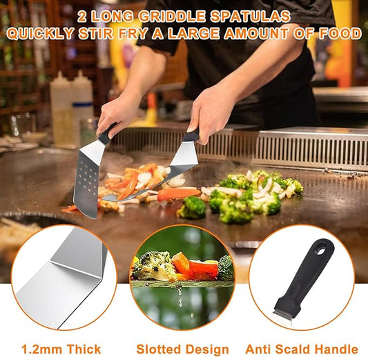 Griddle Accessories Kit, 24Pcs Grilling Accessories Set for Blackstone and Camp Chef, Flat Top Griddle Accessories Set with Scraper, Enlarged Spatulas, Basting Cover for BBQ