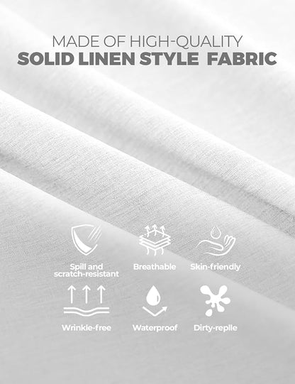 Decorelia White Faux Linen Round Tablecloths 70 inch, Waterproof Decorative Washable Texture Rustic Circle Table Cloth Cover for Dining Kitchen Party Farmhouse Outdoor (Round (4-6 Seats),White)