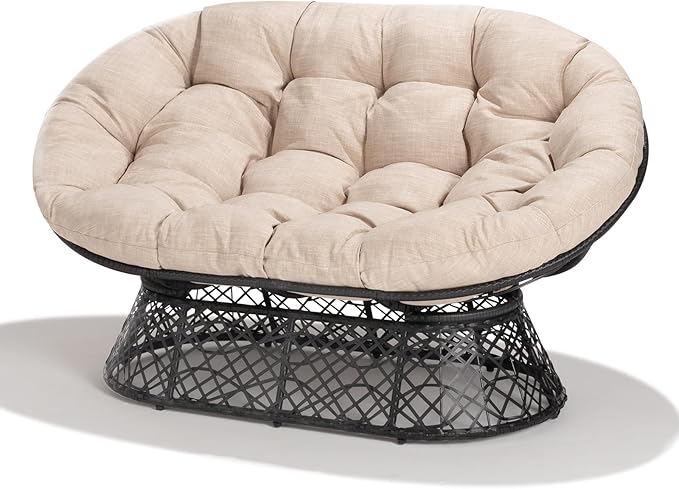 Bme Double Papasan Chair, 600lbs Capacity, Ergonomic Design, Soft Thick Cushion, Bee-Designed Frame, Durable Steel, 61", Beige - Black Base