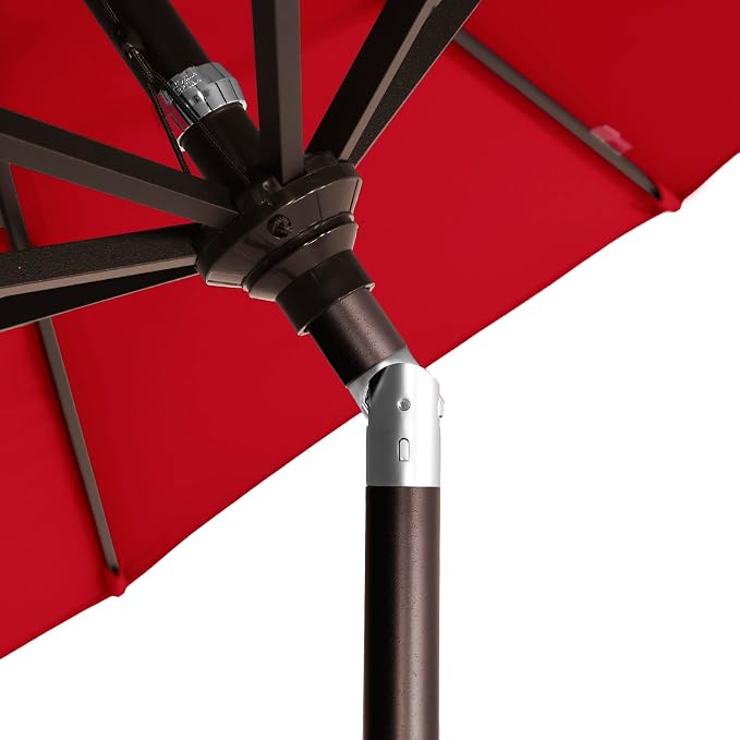 California Umbrella 12-Year-Non-Fading, 9Ft Premium Sunbrella Patio Umbrella, Hand-Crank, Button-Tilt, Bronze Frame, Jockey Red Fabric
