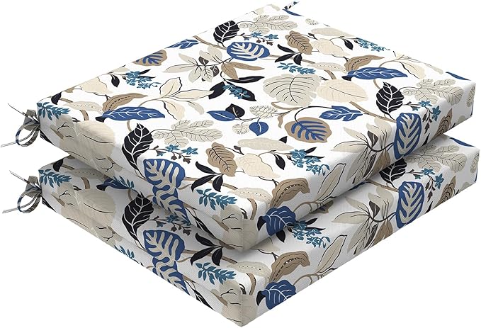 DYTXIII Set of 2 Outdoor Chair Cushions, Water Resistant 18.5"x16"x2" Square Seat Cushion for Patio Dining Chairs, High-Density Replacement Pads for Indoor Outdoor Furniture - Breeze Leaves Beige