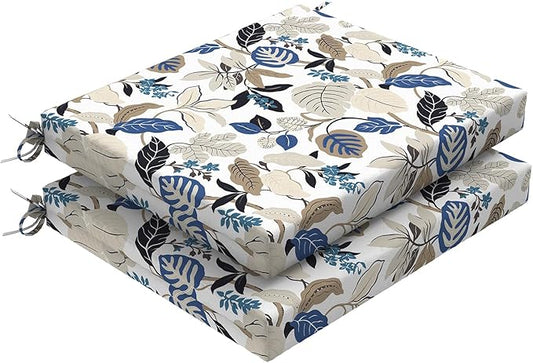 DYTXIII Set of 2 Outdoor Chair Cushions, Water Resistant 18.5"x16"x2" Square Seat Cushion for Patio Dining Chairs, High-Density Replacement Pads for Indoor Outdoor Furniture - Breeze Leaves Beige