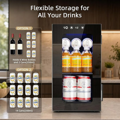Antarctic Star Beverage Refrigerator, 10L Portable mini fridge with Electronic Temperature Control, 40-61°F Glass Door, Small Drink Fridge for Bedroom, Dorm, Office, Bar & Kitchen