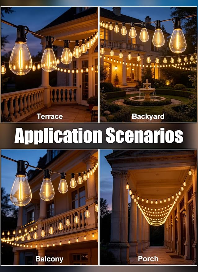 150FT Outdoor String Lights Waterproof with 60+2 Shatterproof S11 LED Bulbs, Extra Long Patio Lights Outdoor Waterproof for Backyard, Bistro Lights Outdoor, LED Lights for Outside, Cafe Lights