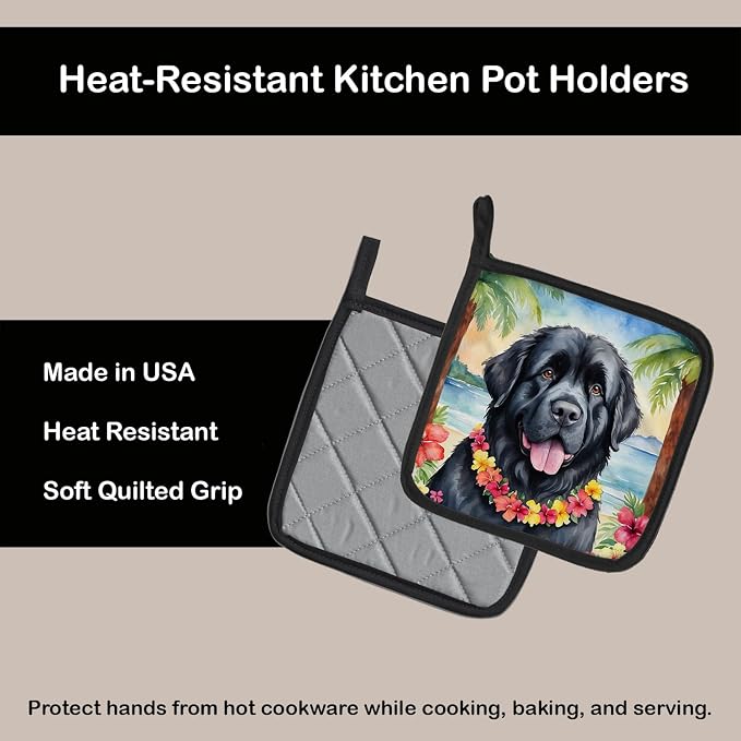 Caroline's Treasures Newfoundland Luau Pair of Pot Holders Kitchen Heat Resistant Pot Holders Sets Oven Hot Pads for Cooking Baking BBQ, 7 1/2 x 7 1/2