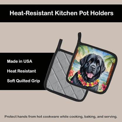 Caroline's Treasures Newfoundland Luau Pair of Pot Holders Kitchen Heat Resistant Pot Holders Sets Oven Hot Pads for Cooking Baking BBQ, 7 1/2 x 7 1/2