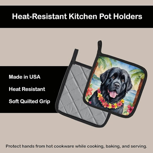 Caroline's Treasures Newfoundland Luau Pair of Pot Holders Kitchen Heat Resistant Pot Holders Sets Oven Hot Pads for Cooking Baking BBQ, 7 1/2 x 7 1/2