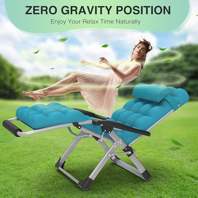 Suteck Oversized Zero Gravity Chair,29In XL Lounge Chairs | w/Removable Cushion&Headrest, Reclining Camping Chair w/Upgraded Lock and Footrest, Folding Patio Recliner for Indoor Outdoor