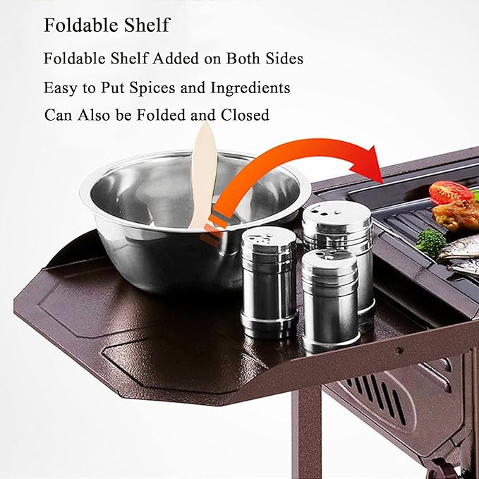 Charcoal Stainless Steel Barbecue Grill, Folding Barbecue Grill, Indoor Outdoor Portable, Height Adjustable, Camping Picnic Party for 5-10 People