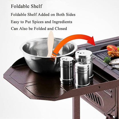 Charcoal Stainless Steel Barbecue Grill, Folding Barbecue Grill, Indoor Outdoor Portable, Height Adjustable, Camping Picnic Party for 5-10 People
