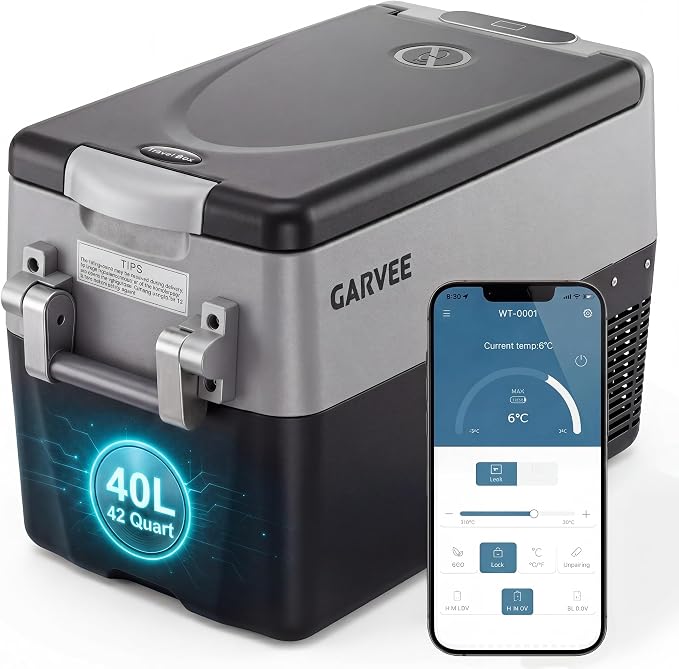 Garvee 32QT 12V Portable Refrigerator, Dual Zone Car Fridge Freezer with App Control & AC/DC Power for Camping, RV, Truck, Fishing & Home