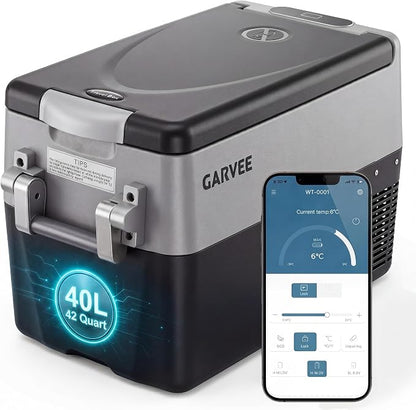 Garvee 32QT 12V Portable Refrigerator, Dual Zone Car Fridge Freezer with App Control & AC/DC Power for Camping, RV, Truck, Fishing & Home