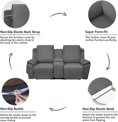 PureFit Water Resistant Reversible Loveseat Recliner Couch Cover for Double with Console – Non Slip Split Sofa Cover, Washable Reclining Cover for 2 Seat Recliner (2 Seat, Gray/Light Gray) | Double with Console, Non Slip Split Sofa Cover, Washable Recl...