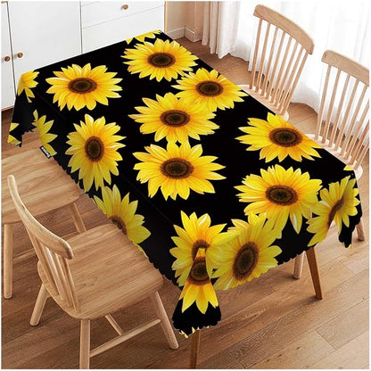 Swono 52x70 Inch Sunflowers Tablecloth Yellow Black Floral Blossom Sunflower Farmhouse Dining Table Cloth Anti-Stain Talking Table Cover for Kitchen Dinning Room Coffee Store