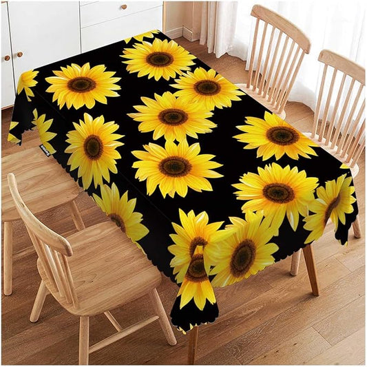 Swono 52x70 Inch Sunflowers Tablecloth Yellow Black Floral Blossom Sunflower Farmhouse Dining Table Cloth Anti-Stain Talking Table Cover for Kitchen Dinning Room Coffee Store