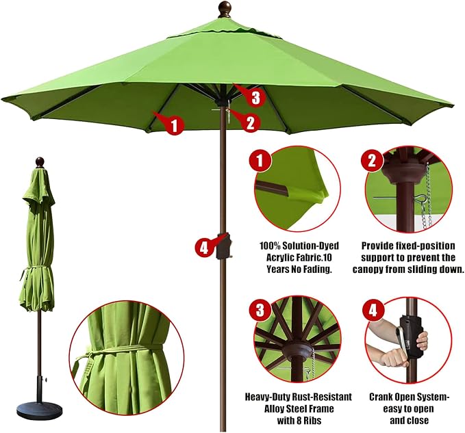 EliteShade USA 10-Year-Non-Fading 10Ft Market Patio Umbrella, UPF 50+ UV Protection Performance Sun Umbrella, Heavy Duty Commercial Grade Outdoor Table Umbrella with Crank, Windproof Vented Top for Garden, Pool, Deck and Outdoor Playsets, No Tilt, Maca...