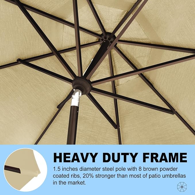 Eurmax USA 10-Year-Non-Fading 10FT Outdoor Patio Market Umbrella,UPF50+ UV Resistant Sun Shade,Heavy Duty Commercial Grade,Crank Lift&Tilt,Windproof Vented Top for Garden,Pool,Deck,Sand