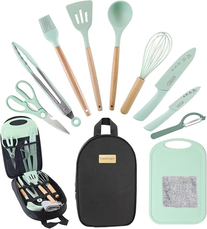 Camping Cooking Utensils Set, Silicone Cookware for Travel BBQ