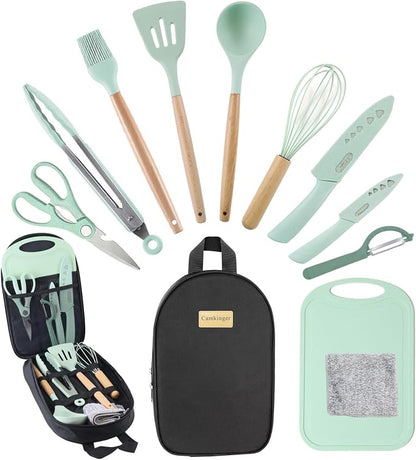 Camping Cooking Utensils Set, Silicone Cookware for Travel BBQ