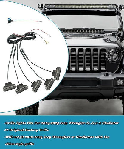 5 PCS Amber Led Grill Lights Fits for 2024-2025 Jeep Wrangler JL JLU & Gladiator JT Original Factory Grille with Fuse Adaptor