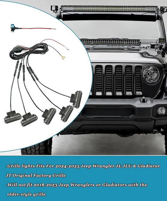 5 PCS Amber Led Grill Lights Fits for 2024-2025 Jeep Wrangler JL JLU & Gladiator JT Original Factory Grille with Fuse Adaptor