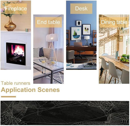 Halloween Spider Web Table Runner Fall Black Burlap Table Runners Autumn Rustic Dining Table Decor for Kitchen Dining Banquet Party Home Decor 13 x 70 Inch