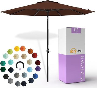 Midtown Umbrellas – The Lean 10 Ft Patio Umbrella with 10-Year-No-Fade Acrylast Acrylic Fabric, Auto-Tilt and 8 Reinforced Ribs for Deck, Pool, Garden, Hotel & Cafes – Cedar Wood Canopy, Black Pole