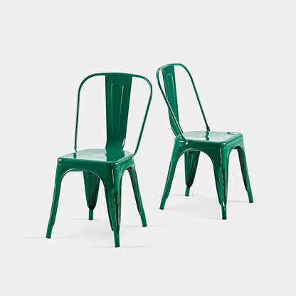 AC Pacific 18 Inch Seat Height Industrial Metal Dining Chairs, Stackable Kitchen or Bar Seat, Durable Modern Design, Versatile Accent Furniture, Set of 2, Green