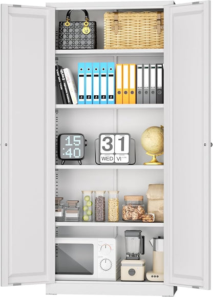 INTERGRAET Kitchen Pantry Cabinet, 63" Tall Metal Pantry Storage Cabinets with 2 Doors and 4 Shelves, Metal Storage Cabinet,Cupboard for Home,Kitchen,Living Room/Dining, White